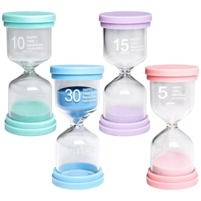 Immagine di Set di 4 clessidre colorate per bambini, 5/10/15/30 minuti, mini ornamenti a clessidra, timer apprendimento, timer, cucina, aule, camera da letto