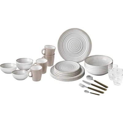 Immagine di Brunner 0830150N.C4P Set Piatti, Bicchieri, Scodelle, Tazze Infrangibili in Melamina Stonetouch 40 Pz, all Inclusive VIP Savana