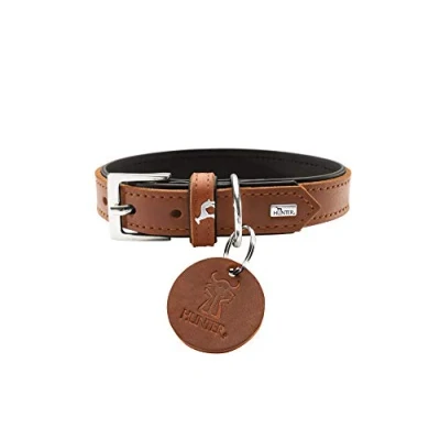 Immagine di HUNTER LARVIK Collare per cani, in pelle, 60 M L, colore: cognac/nero
