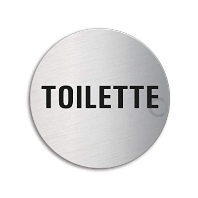 Immagine di Cartello Toilette WC Targhette Targa acciaio inox Ø 75 mm autoadesivo Ofform Design Originale No.8502