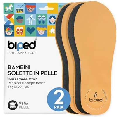 Immagine di biped 2 paio di Solette per bambini, premium in pelle con carboni attivi combattere l&#039;effetto piedi sudati morbidi inserti bambini z2766 (24 25)