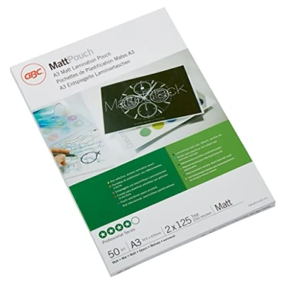 Immagine di GBC Pouch Confezione da 50 Buste per Plastificazione a Caldo, con Finitura Opaca, in Formato A3, Spessore di 2 x 125 Micron, 303 426 mm, 3747521