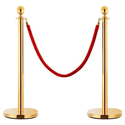 Immagine di vidaXL 3X Set Transenne Separacode VIP Eleganti Decorazioni a Sfera Paletti di Delimitazione con Corde in Velluto Rosso Acciaio Inox Oro