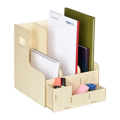 Immagine di Relaxdays Portadocumenti, 3 Cassetti, Documenti DIN A4, Desk Organizer, Portariviste Ufficio e Scuola, Marrone Chiaro, 100% Fibra di Legno 0%