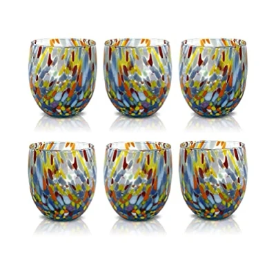 Immagine di MAZZEGA ART &amp; DESIGN 6 Bicchieri Goto Acqua in Vetro Soffiati e Lavorati a Mano con Murrine Murano Raffinati Originali I Colori di Modello “Classic 320 ml. Made Italy