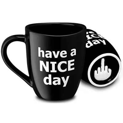 Immagine di Decodyne tazza da caffè con scritta &quot;Have a Nice Day&quot;, divertente dito medio sul fondo, 400 ml