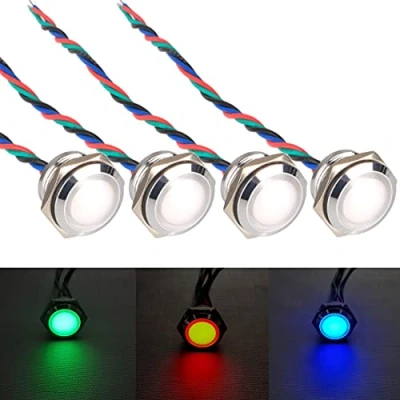 Immagine di GUUZI 4 Pezzi 12V 24V RGB Triplo (Rosso Verde Blu) Indicatore Luminoso a LED in Metallo 16mm Lampada di Segnalazione Impermeabile con Cavo