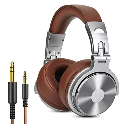 Immagine di OneOdio DJ cuffie da studio, over ear con microfono, adattatore senza chiusura, jack 6,3 mm e 3,5 mm, alloggiamento girevole a 90, unità driver 50 auricolari protettivi in pelle…