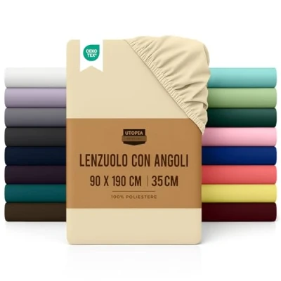 Immagine di Utopia Bedding Lenzuolo con Angoli Una Piazza 90x190cm Beige Microfibra di Poliestere Spazzolato sotto Singolo Elasticizzato