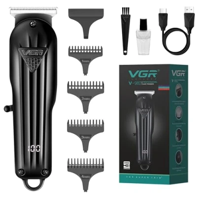 Immagine di VGR Rasoio elettrico per barba da uomo, ricaricabile, USB C, senza fili, batteria 120 minuti, lame in acciaio inox, kit la cura del viso maschile baffi, collo, stoppia, basette, testa calva