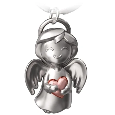 Immagine di FABACH portachiavi con angelo custode Shiny cuore portafortuna amore regalo come idea per fidanzata, oro rosa, 1,