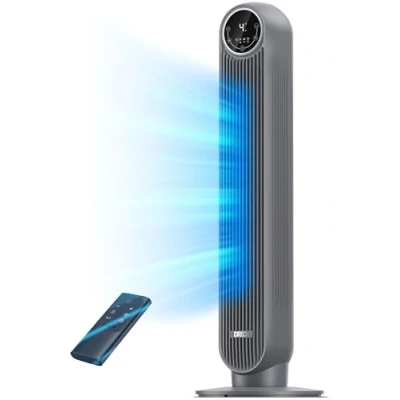 Immagine di Dreo 20dB Ventilatore a Torre Silenzioso, Potente 7.6 m/s, Ventilatori Colonna con Telecomando, 4 Modalità, Velocità, Oscillazione 90, Timer da 1 8 ore, Schermo LED
