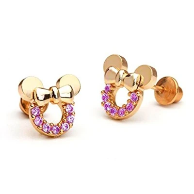 Immagine di Findout Orecchini vuoti placcati in oro rosa, Argento sterling, con zirconi ametisti, Topolino per donne e ragazze (f1782), Zirconia cubica, cubica