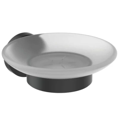Immagine di Ideal Standard IOM Portasapone per installazione a parete in vetro opaco,con supporto nero seta