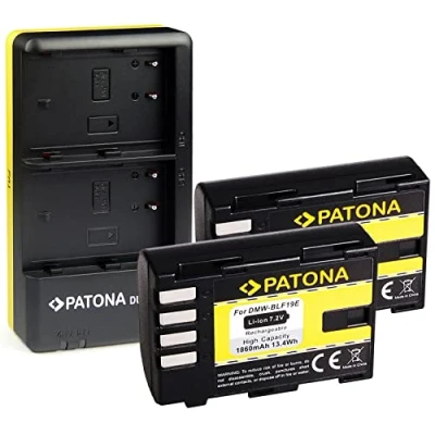 Immagine di PATONA Caricabatteria Doppio con 2x Batteria DMW BLF19E, 1860mAh, Caricatore BLF19 BLF19E Compatibile Panasonic Lumix DC G9 GH5 DMC GH3 GH4