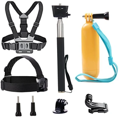 Immagine di TEKCAM Kit Accessori per Action Camera 4 in 1,Imbracatura da Petto Fascia Testa Impugnatura Galleggiante Waterproof Bastone Selfie Monopiede Compatibile con GoPro COOAU AKASO Insta360 DJI Osmo