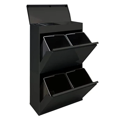 Immagine di ARREGUI Top CR626 B Pattumiera Differenziata 4 Scomparti x 17L (68L) Contenitore in Acciaio con Ripiano Multiuso Mobile per Raccolta Cestino Spazzatura da Cucina Nero