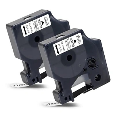 Immagine di 2x Labelwell 12mm x 7m Nastro per Etichette Compatibile Dymo D1 45013 S0720530 Nero su Bianco LabelManager 160 210D 360D 420P 500TS Labelpoint 250 150 Labelwriter 450 Duo