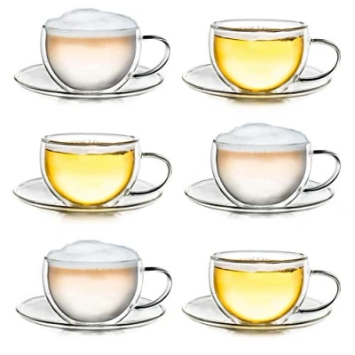 Immagine di Creano Set di 6 Tazza Termica a Doppia Parete Tè/Latte Macchiato Cappuccino con Sottobicchiere 250ml