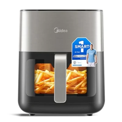 Immagine di MIDEA Friggitrice ad aria calda, 6,5 l, LED Touch Screen XL, riscaldamento regolabile, temperatura del vento e timer, meno olio, 2000 W, nastro nero