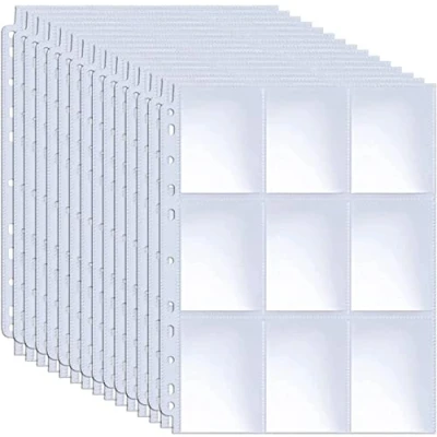 Immagine di KAHEIGN 32 Pezzi Custodie per Carte Collezionabili, 576 Tasche Pagine a Doppia Faccia con Copertina in Cartoncino Fogli Raccoglitori Plastica 11 Fori Chiare Protezioni fit 3 Anelli Raccoglitore