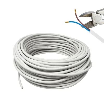 Immagine di HALOTEC 25 metri Cavo elettrico 2 fili 2x0.75 H03VV F Doppio isolamento in PVC per Installazione Corrente elettrica Bianco rotondo guaina a due