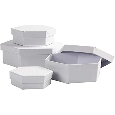Immagine di Creativ 100263 Scatole esagonali, D: 6,5+8+10+12 cm, 4 asstd Bianco