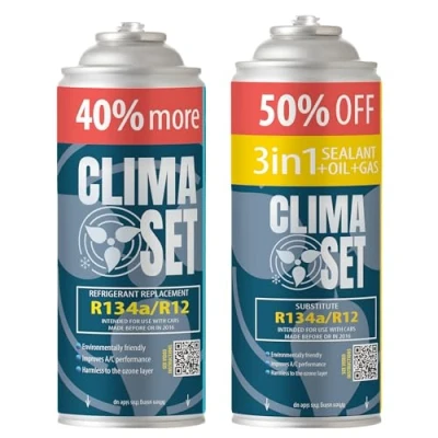 Immagine di Clima Set Sostituzione Gas R134a 3 in 1 x 235 g per aria condizionata auto Refrigeratore
