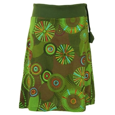 Immagine di Guru Shop, Ricamato, Gonna al Ginocchio, Boho Chic, Mandala retrò, Oliva, Cotone, Dimensione Indumenti:S/M (38), Gonne/Short