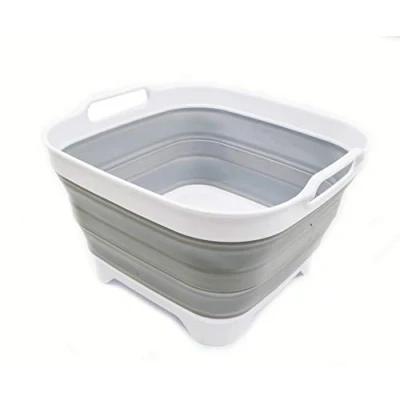 Immagine di SAMMART 10 Litri Pentola pieghevole con tappo di scarico, pieghevole, per lavabo, portatile, salvaspazio (1, bianco/grigio)
