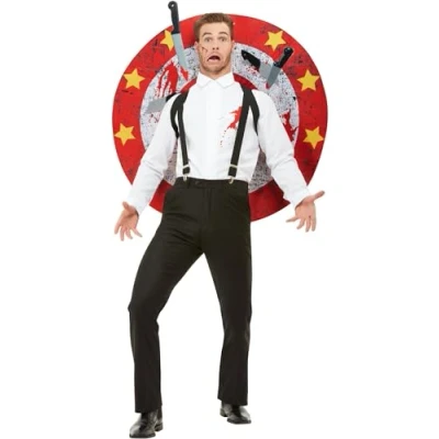 Immagine di SMIFFYS Costume da lanciatore di coltelli, Deluxe, Rosso e bianco, con camicia, bersaglio coltelli velcro