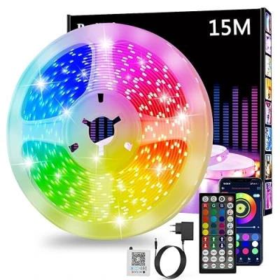 Immagine di Striscia led, Strisce Led 15 metri, RGB con Telecomando, App Controllata, Musicale e Timer, Luci per Camera decorazioni da Letto, Feste Casa
