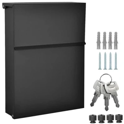 Immagine di ALSTEN TECH Cassetta delle lettere di design, da parete, senza scomparto per giornali, colore nero opaco, RAL 9017, mini 30 x 23 cm