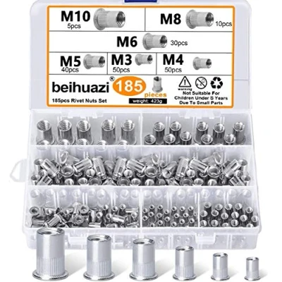 Immagine di 185Pcs Rivetti filettati Inox 304 M3 M4 M5 M6 M8 M10 testa piatta inserti Assortimento kit per decorazioni automobilistiche mobili industriali elettrici