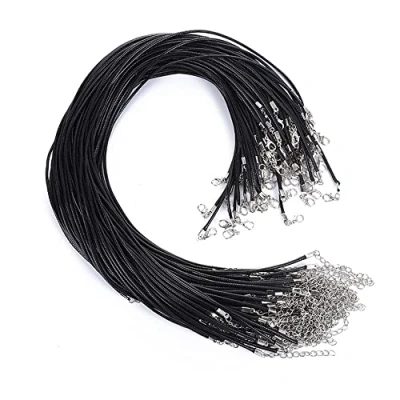 Immagine di 100 Pezzi Cordoncino Cerato per Collana, Nero Collana con Chiusure a Moschettone, Intrecciato in Pelle Gioielli Bracciale Fai da Te 2mm