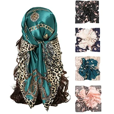 Immagine di KAVINGKALY Sciarpa di Seta per Capelli che Avvolgono Notte 4pcs Sety Headscarf Donne Collo Wrap Leggero Morbido Sciarpe