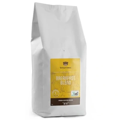 Immagine di Brown Bear Breakfast Blend, Caffè in Chicchi, Tostatura Chiara,1 kg Grani Light Roast Coffee Beans, 5% dei profitti è stato devoluto a Free the Bears Charity