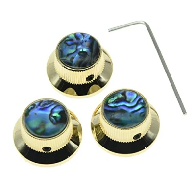 Immagine di KAISH Set di 3 pomelli in metallo per vaso da 6 mm, con tappo a vite, abalone dorato, chitarra e basso