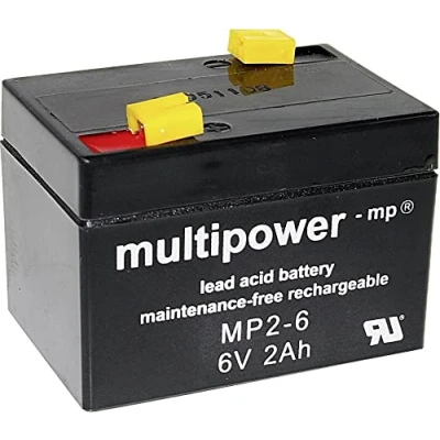 Immagine di multipower MP2 6 A9620 Batteria al Piombo V 2 Ah AGM (L x A P) 75 53 51 mm Spina piatta 4,8 Esente da manutenzione, Bassa autoscarica