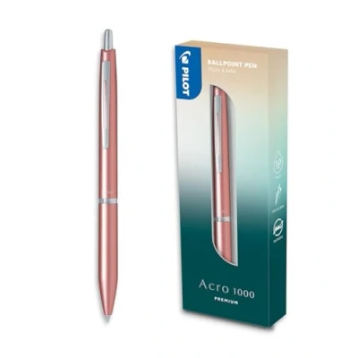 Immagine di PILOT Penna a sfera Acro 1000 Metallic Pink in versione premium con astuccio regalo Inchiostro Nero ultra scorrevole per una scrittura incomparabile scatto ricaricabile Punta media