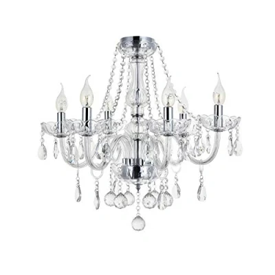 Immagine di A1A9 Luci lampadario di cristallo Maria Theresa, vetro trasparente K9 6 bracci plafoniera LED illuminazione a sospensione per soggiorno, sala da pranzo, corridoio, salotto, D58cm H53cm
