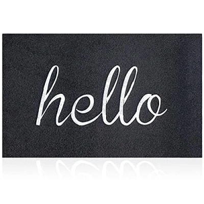 Immagine di AOAOPQ Hello Zerbino di benvenuto per esterni con retro in gomma naturale, 60 x 90 cm, antiscivolo, resistente, aree ad alto traffico, grandi tappetini neri
