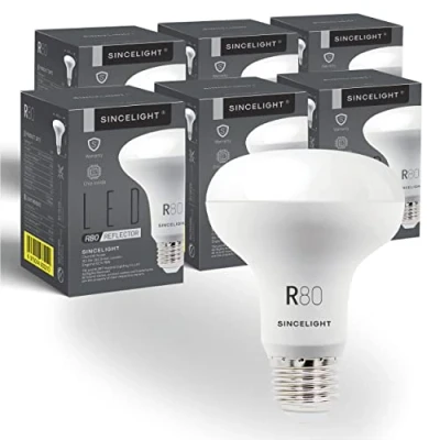 Immagine di SINCELIGHT Lampadine LED 10W con attacco E27, riflettore R80 diffusore lattiginoso, faretto Sofer, bianco freddo 6000K, colore ricco RA≈92, 6 Pezzi