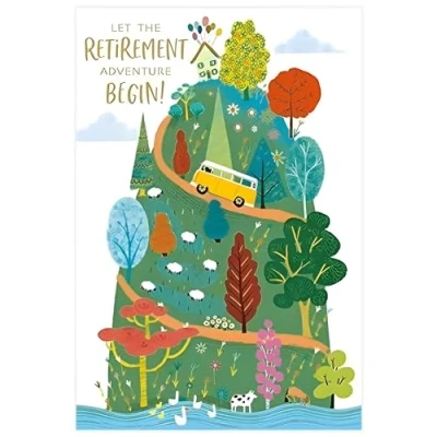 Immagine di Biglietto di pensione Nigel Quiney (NQ HS599) Happy Place Camper Finitura laminata, congratulazioni/Buona fortuna per lui/lei