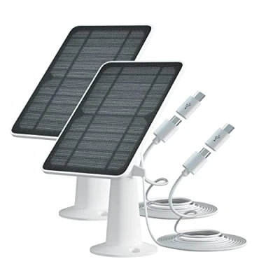 Immagine di Pannello solare per telecamera di sorveglianza wireless da esterno 5V 4W, IP65 alimentazione impermeabile sicurezza, micro USB e connettore tipo C, confezione 2