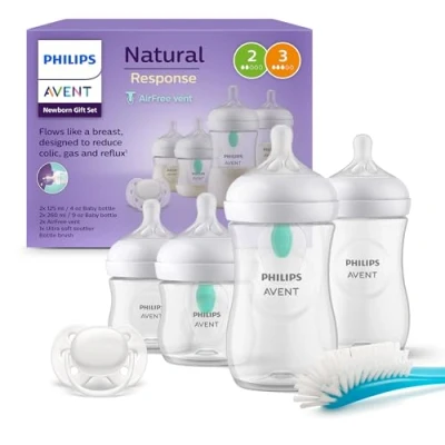 Immagine di Philips Avent Set regalo per neonati con biberon valvola Air Free 4 biberon, ciuccio ultra soft e spazzola bambini da 0 12 mesi in su (modello SCD657/11)