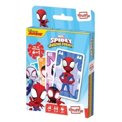 Immagine di Shuffle Spidey e i suoi amici straordinari 4 giochi in 1 7 famiglie, coppie, azione battaglie Gioco di carte per bambini famiglia a partire dai anni