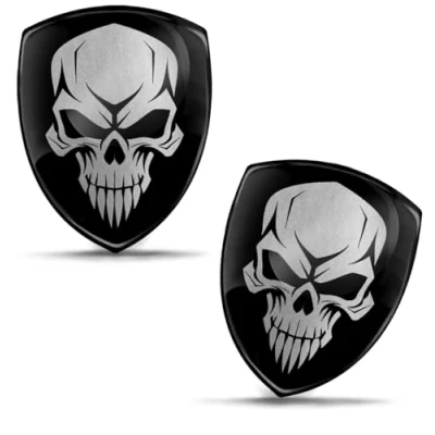 Immagine di Biomar Labs 2 adesivi in gel 3D silicone per auto, moto, bicicletta, teschio, nero, argento, badge KS 11