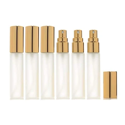 Immagine di Enslz 6 flaconi spray in vetro smerigliato, 10 ml, ricaricabili, per profumo, 2 pipette da 3 ml (dorato)
