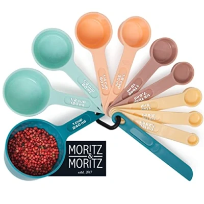 Immagine di Moritz &amp; Set di 11 misurini impilabili Misuratori a tazza e cucchiaio 1,24 240 ml 4 colori 10 misure livellatore Per cucinare con i bambini